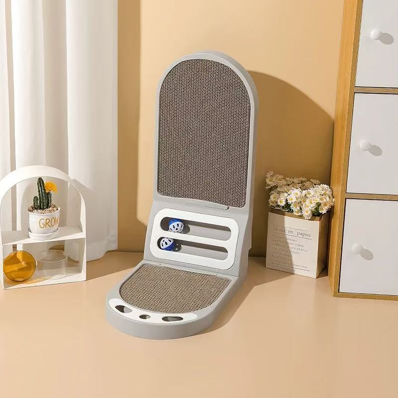 3-in-1 Foldable Cat Scratcher Toy with Ball Track - 16.5×10.2×22.8in Cardboard Scratching Pad for Cats