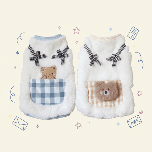 Cute Bear Plush Pet Vest - Soft Fleece Bow Decor Dog Sleeveless Sweater for Small Breeds