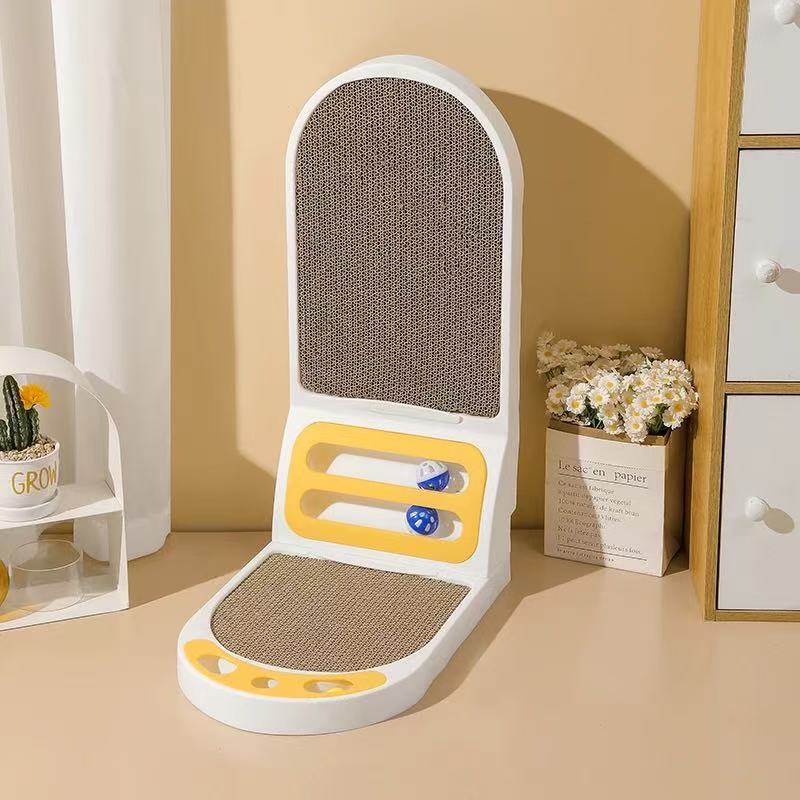 3-in-1 Foldable Cat Scratcher Toy with Ball Track - 16.5×10.2×22.8in Cardboard Scratching Pad for Cats