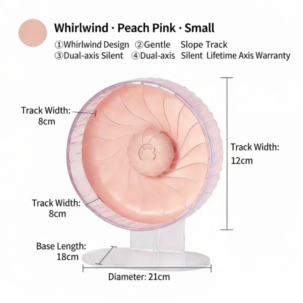 PawsCyclone Small Transparent Cat Exercise Wheel - Silent Dual-Axis with Adjustable Stand