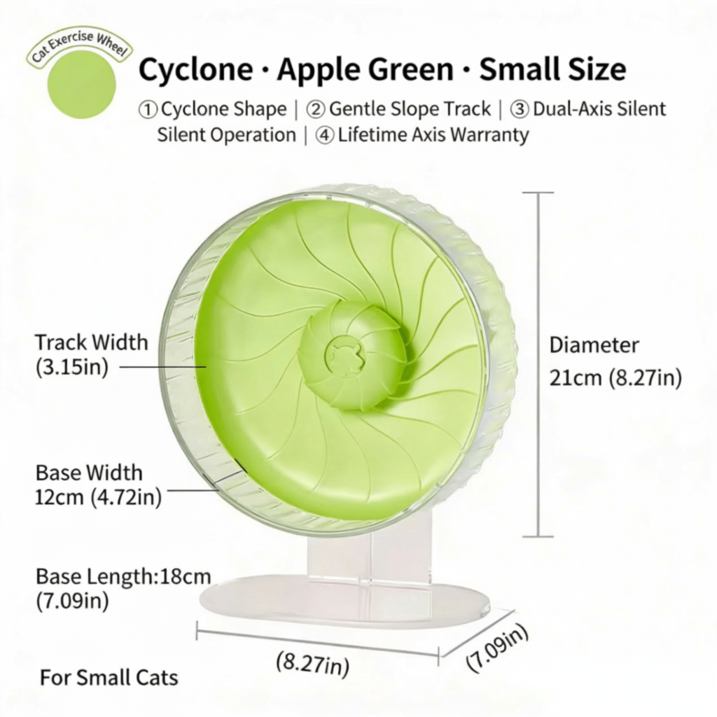 PawsCyclone Small Transparent Cat Exercise Wheel - Silent Dual-Axis with Adjustable Stand