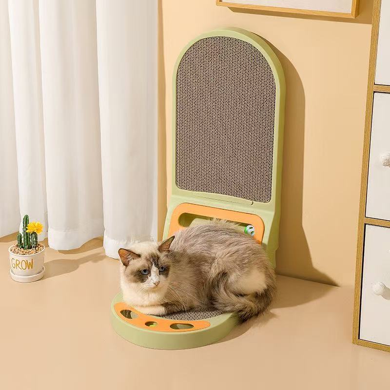 3-in-1 Foldable Cat Scratcher Toy with Ball Track - 16.5×10.2×22.8in Cardboard Scratching Pad for Cats