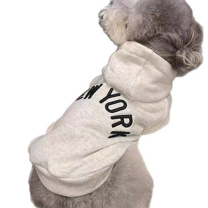 New York Print Pet Hoodie - Fleece Lined Warm Dog Sweatshirt for Small & Medium Breeds