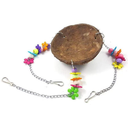 Parrot Coconut Shell Swing Bed - Bird Hanging Toy & Sleeping Nest (Coconut Shell 10-15cm, Total Height 30cm)