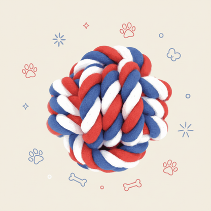 Red White Blue Dog Rope Knot Toy - Lightweight Cotton Woven Chew Ball (0.05kg) for Small Dogs & Puppies