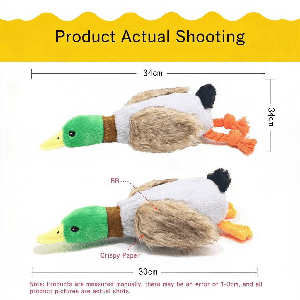 Squeaky Duck Pet Toy 28cm Realistic Plush Wild Duck for Dogs Interactive Chew Toy